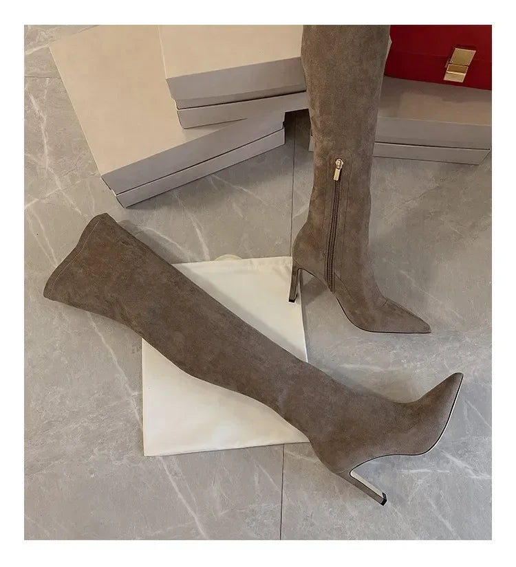 2025 Autumn and Winter New Over Knee Elastic Boots Women's High Heeled Pointed Knee Boots Slim And Versatile Boots