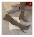 2025 Autumn and Winter New Over Knee Elastic Boots Women's High Heeled Pointed Knee Boots Slim And Versatile Boots