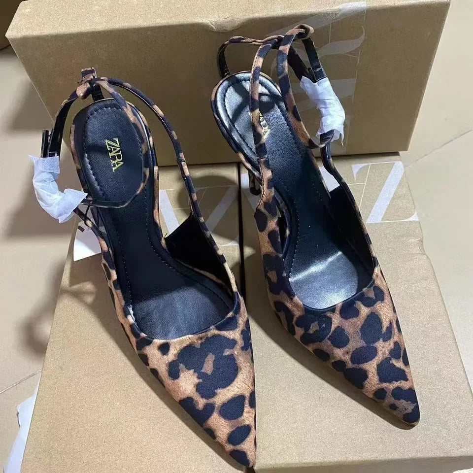 Sexy Animal Print High Heel Mules Autumn Winter Hot Sale Of The Season New Arrival Pointed Toe Vintage Thin Heel Versatile Rubbe