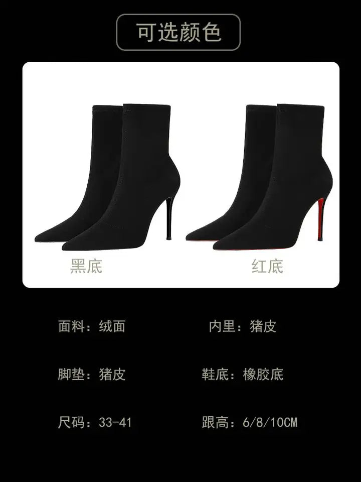 Winter Women's ankle boots Red Shiny Bottoms Knitted Socks Boots Autumn 2025 New Fashion Stretch Boots Sexy Women High Heels Fem