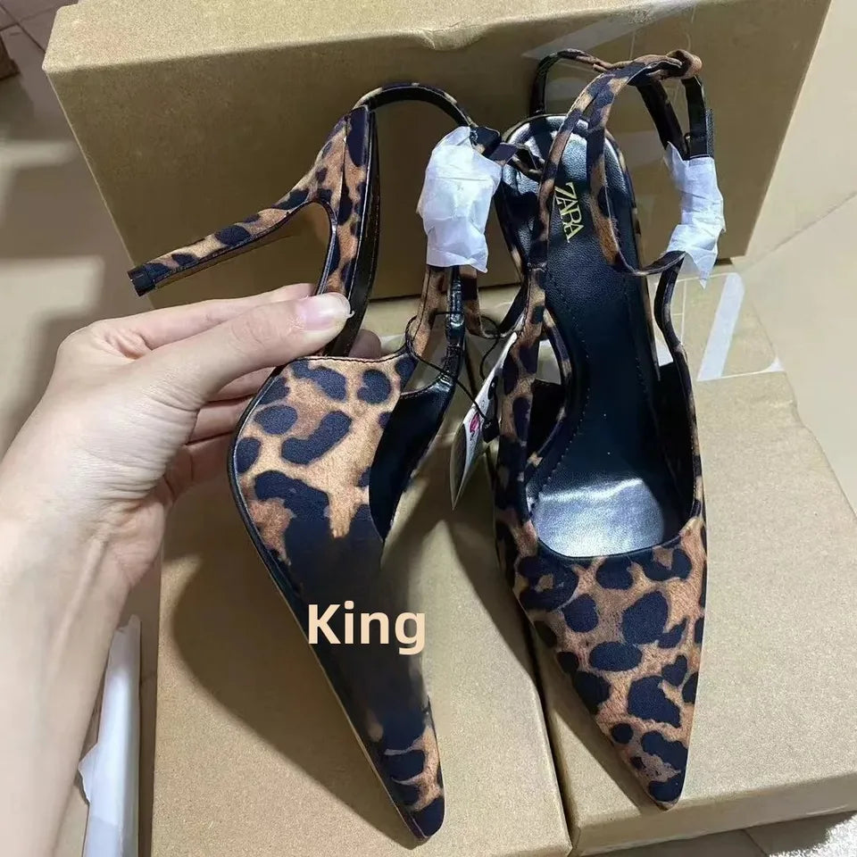 Sexy Animal Print High Heel Mules Autumn Winter Hot Sale Of The Season New Arrival Pointed Toe Vintage Thin Heel Versatile Rubbe