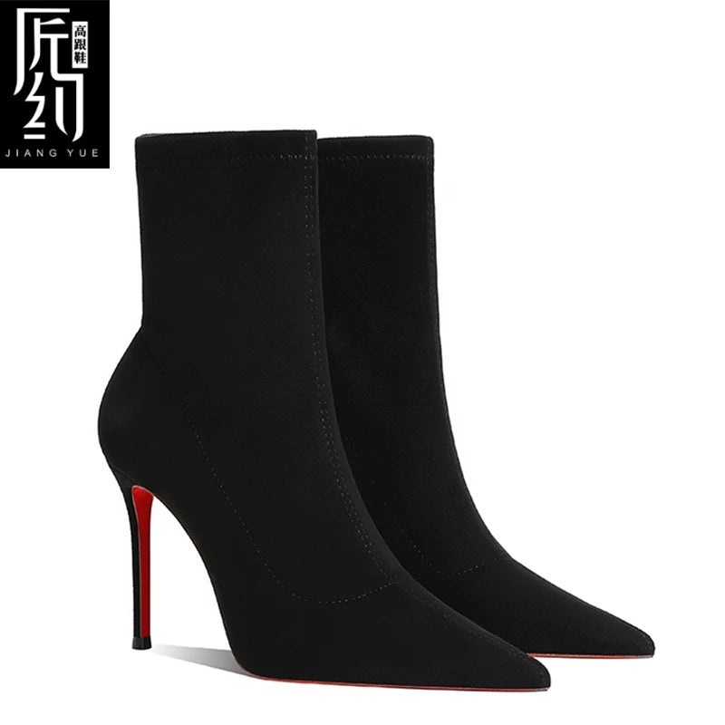 Winter Women's ankle boots Red Shiny Bottoms Knitted Socks Boots Autumn 2025 New Fashion Stretch Boots Sexy Women High Heels Fem