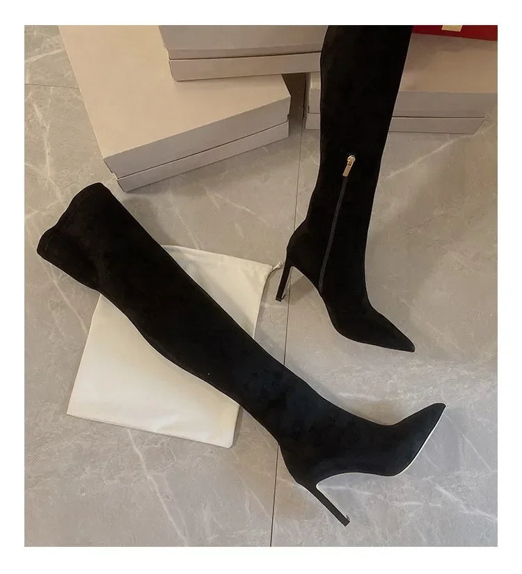 2025 Autumn and Winter New Over Knee Elastic Boots Women's High Heeled Pointed Knee Boots Slim And Versatile Boots