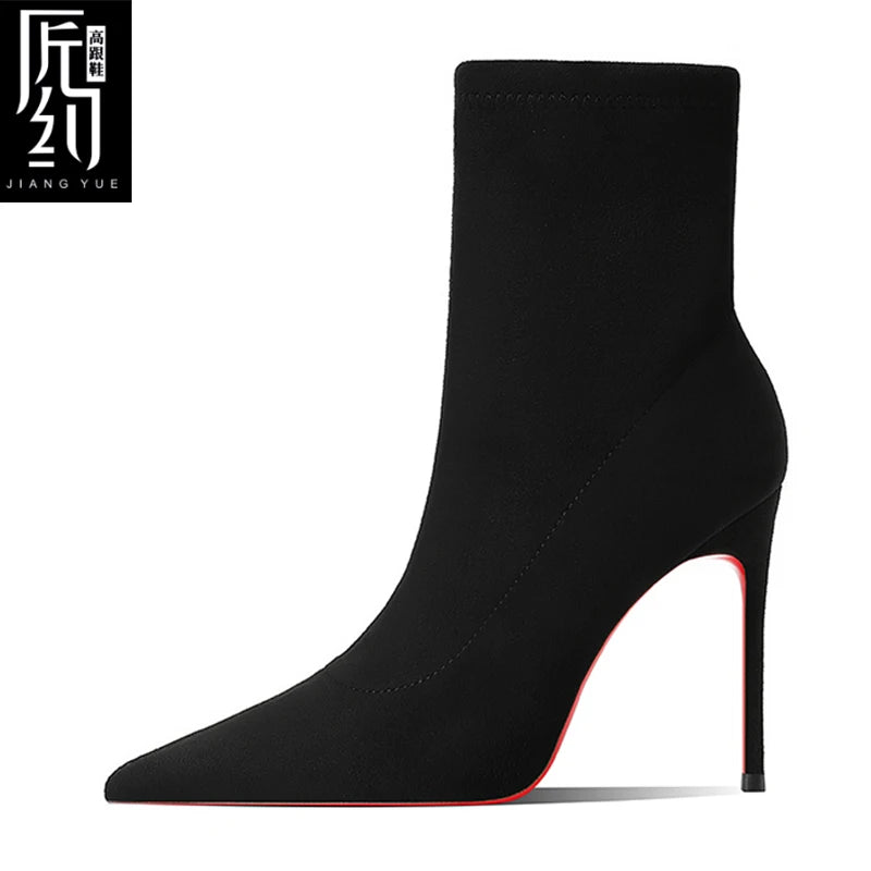 Winter Women's ankle boots Red Shiny Bottoms Knitted Socks Boots Autumn 2025 New Fashion Stretch Boots Sexy Women High Heels Fem
