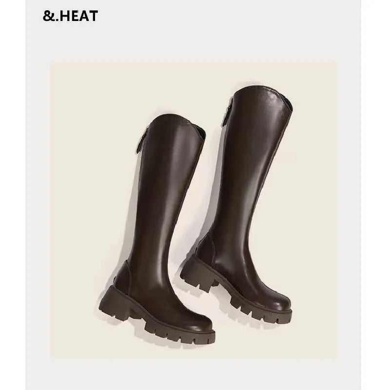 2025 New Women's Knee-High Boots with Chunky Heel & Platform - Fashionable, Versatile Choice for Autumn & Winter Trends