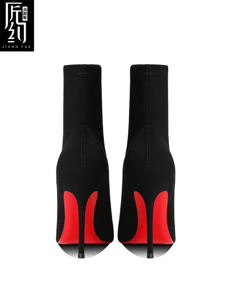 Winter Women's ankle boots Red Shiny Bottoms Knitted Socks Boots Autumn 2025 New Fashion Stretch Boots Sexy Women High Heels Fem