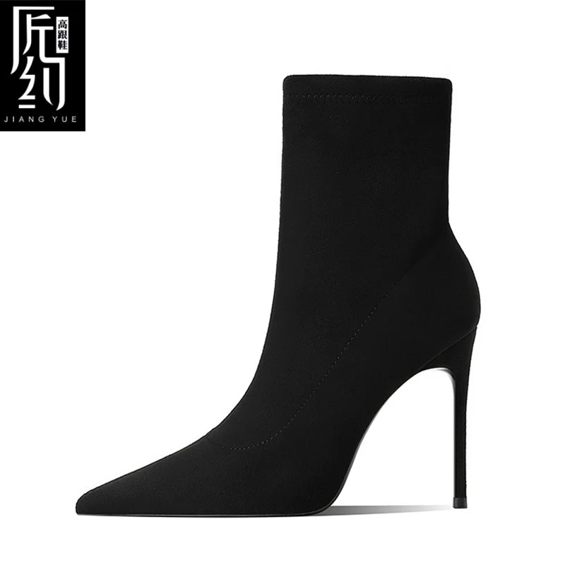 Winter Women's ankle boots Red Shiny Bottoms Knitted Socks Boots Autumn 2025 New Fashion Stretch Boots Sexy Women High Heels Fem