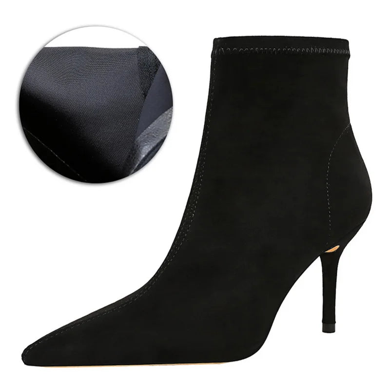 BIGTREE Shoes Leather Boots Women High-Heeled Boots Keep Warm Winter Boots Pointed Toe Stiletto High Heels Women Ankle Boots