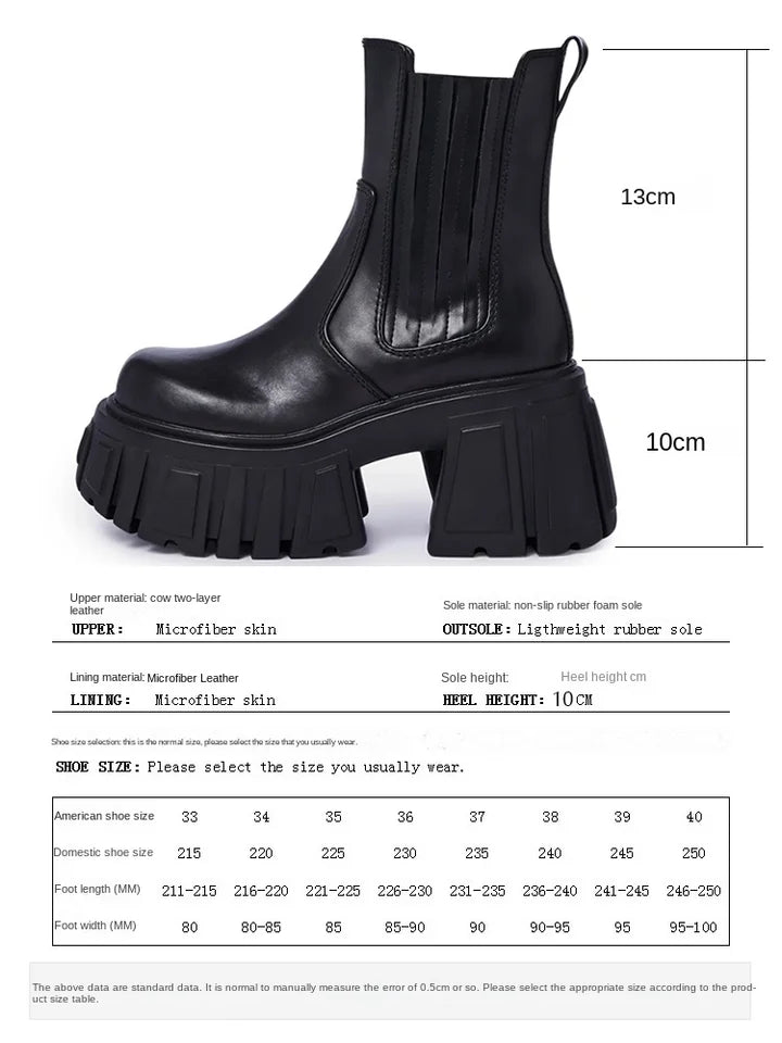 Super High Chunky Heel Platform Chelsea Women's Autumn Small Elevator Ankle Thin Smoke Pipe Genuine Leather Boots