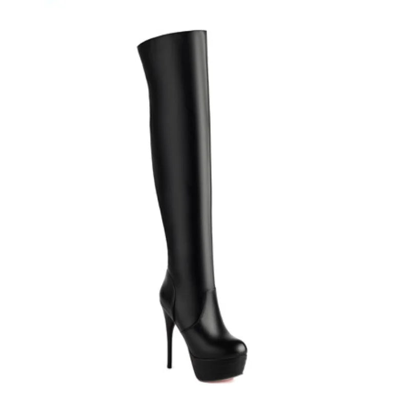 2025 Sexy Black Platform Over-the-knee Long Boots Ladies Stiletto 12cm High Heel Nightclub Women Shoes Stripper Plus Size 44 45