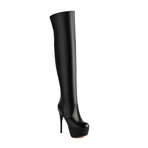 2025 Sexy Black Platform Over-the-knee Long Boots Ladies Stiletto 12cm High Heel Nightclub Women Shoes Stripper Plus Size 44 45