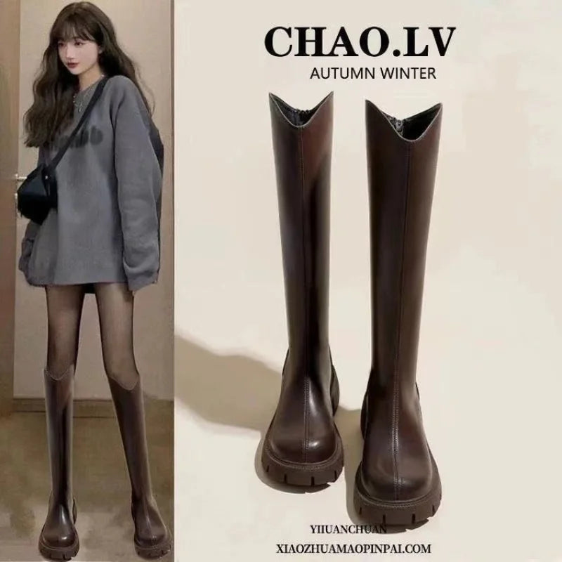 2025 New Women's Knee-High Boots with Chunky Heel & Platform - Fashionable, Versatile Choice for Autumn & Winter Trends