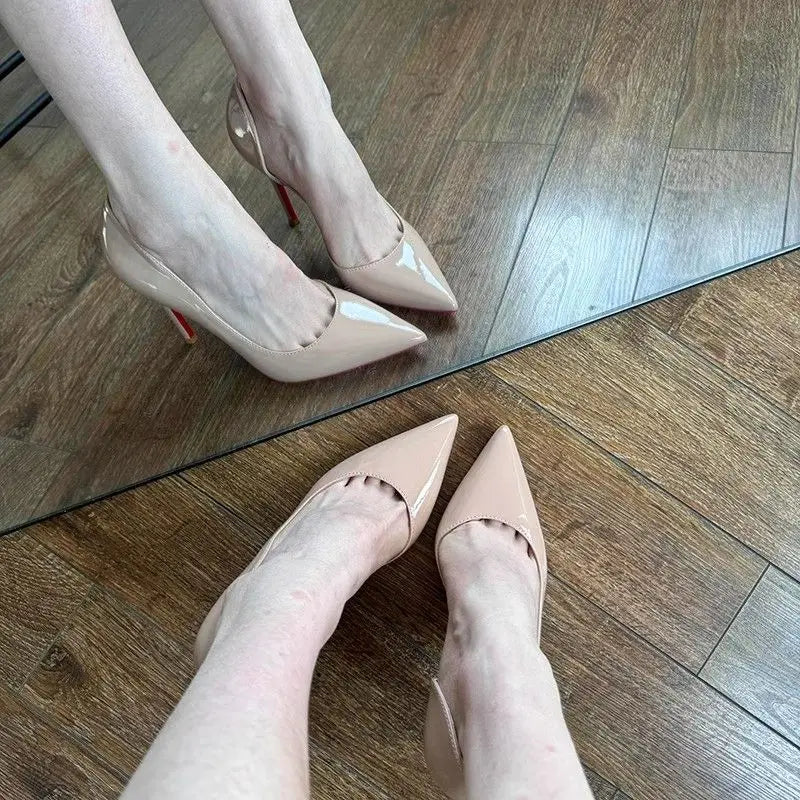 Black Red Bottom High Heels Women's Autumn Winter New Side Empty Pointed Toe Thin Heel New Professional Single Shoes