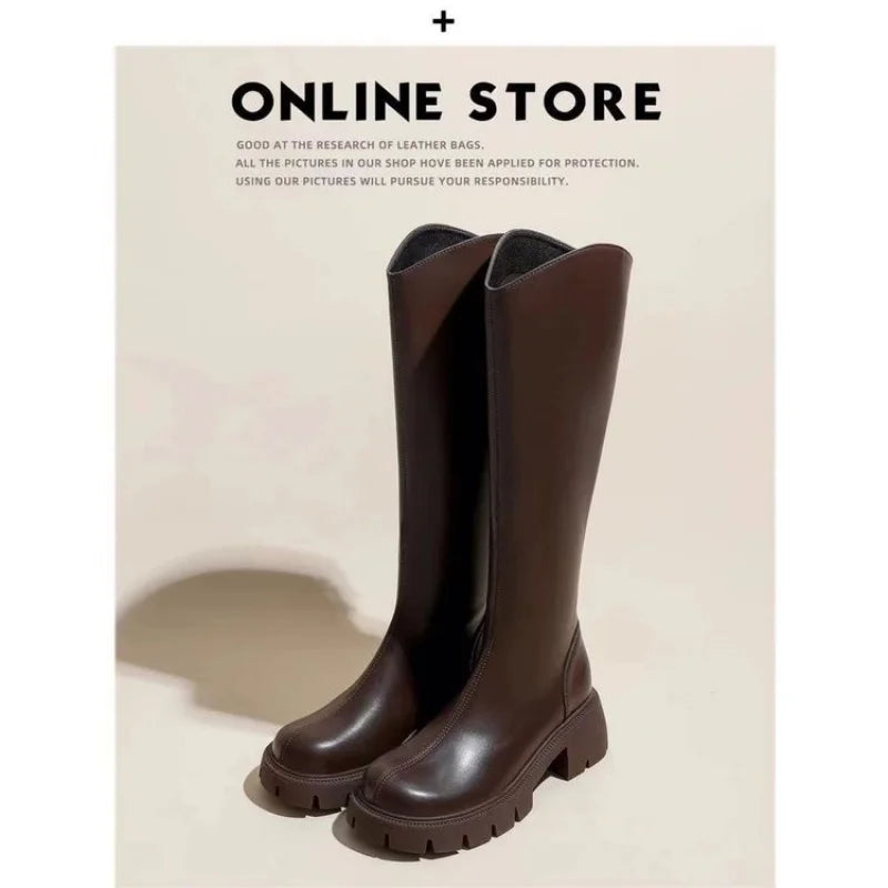 2025 New Women's Knee-High Boots with Chunky Heel & Platform - Fashionable, Versatile Choice for Autumn & Winter Trends