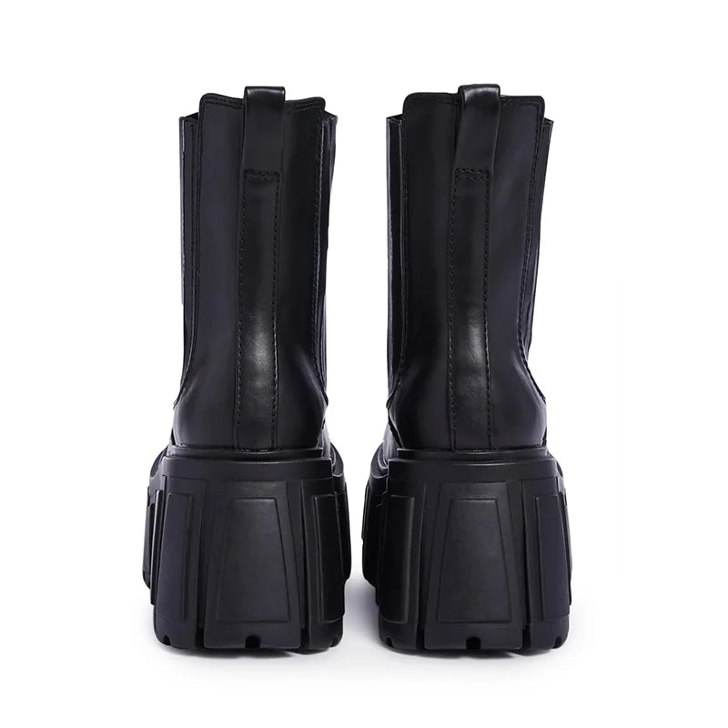 Super High Chunky Heel Platform Chelsea Women's Autumn Small Elevator Ankle Thin Smoke Pipe Genuine Leather Boots