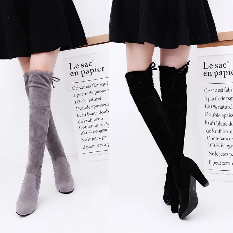 Thick Sole Knitted Long Boots for Women Fashion Elastic Socks Shoes Boots Over Knee Heels Botas De Mujer 2024 Pointed High Heels
