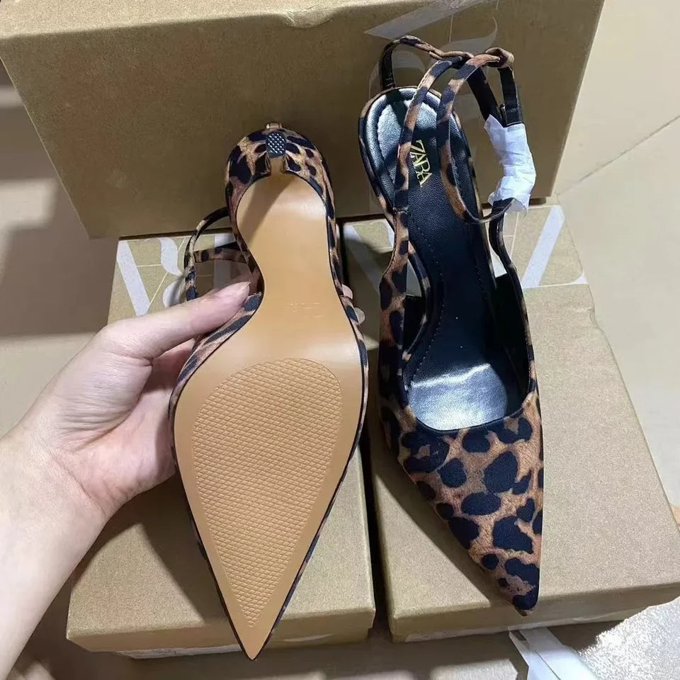 Sexy Animal Print High Heel Mules Autumn Winter Hot Sale Of The Season New Arrival Pointed Toe Vintage Thin Heel Versatile Rubbe