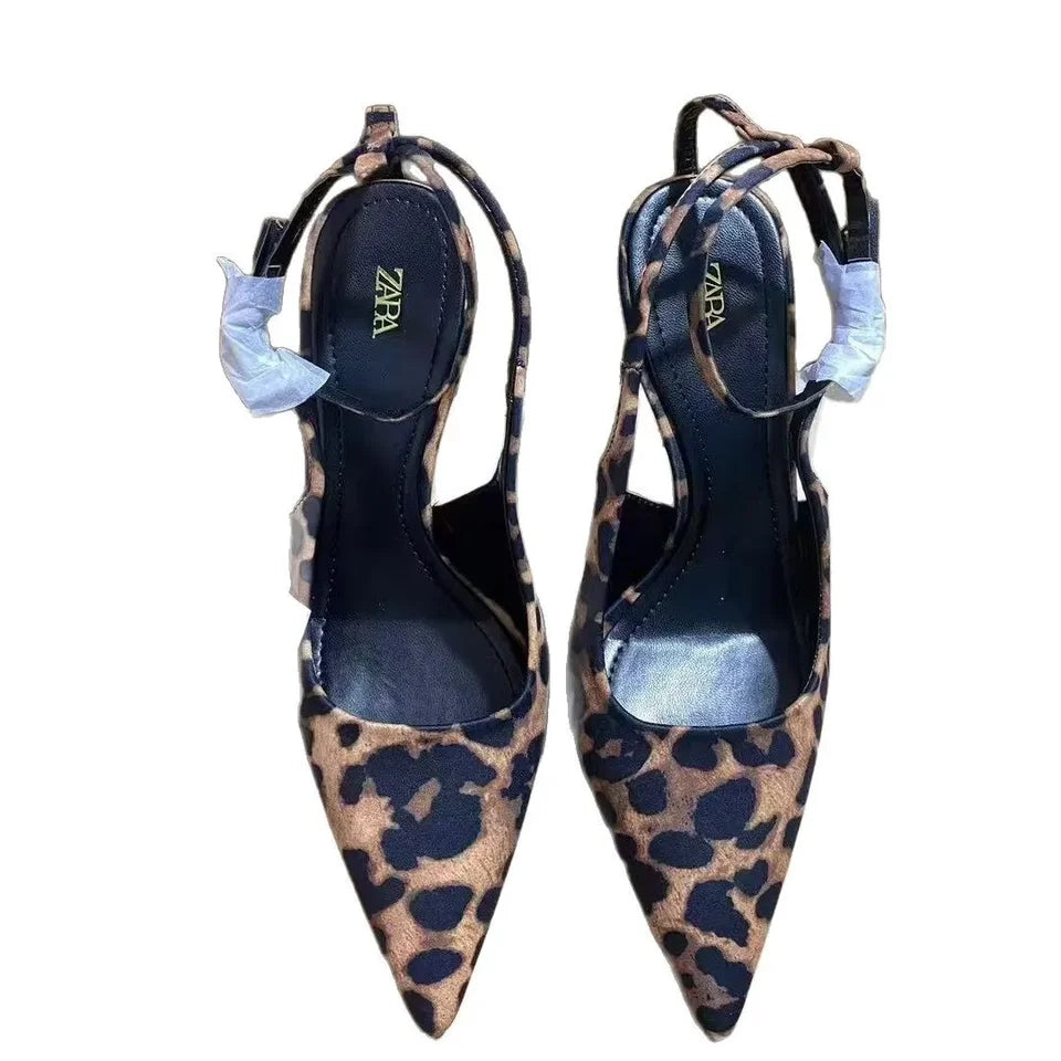 Sexy Animal Print High Heel Mules Autumn Winter Hot Sale Of The Season New Arrival Pointed Toe Vintage Thin Heel Versatile Rubbe