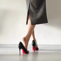 Black Red Bottom High Heels Women's Autumn Winter New Side Empty Pointed Toe Thin Heel New Professional Single Shoes