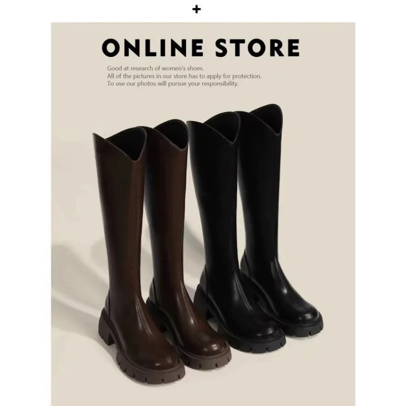 2025 New Women's Knee-High Boots with Chunky Heel & Platform - Fashionable, Versatile Choice for Autumn & Winter Trends