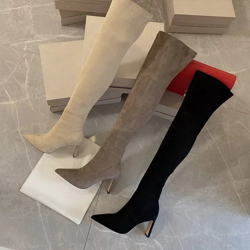 2025 Autumn and Winter New Over Knee Elastic Boots Women's High Heeled Pointed Knee Boots Slim And Versatile Boots