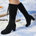 2024 New Autumn Trend Comfortable Designer Mid-calf Fashion Boots Woman Middle Heels Knee High Lace Up Boots Shoes for Women