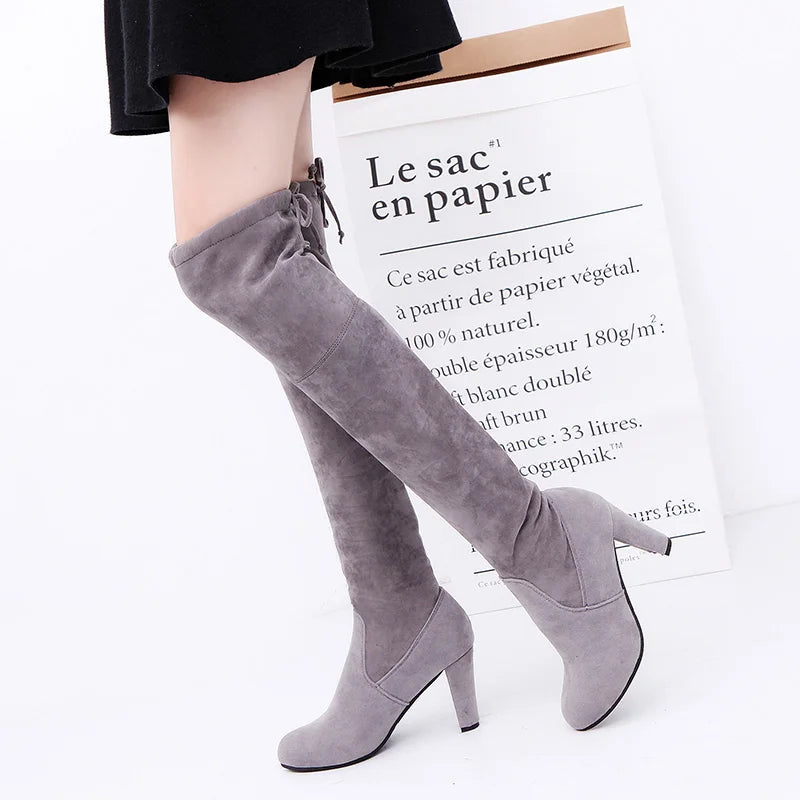 Thick Sole Knitted Long Boots for Women Fashion Elastic Socks Shoes Boots Over Knee Heels Botas De Mujer 2024 Pointed High Heels