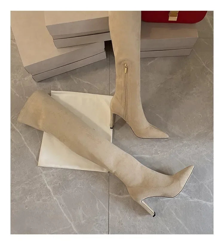 2025 Autumn and Winter New Over Knee Elastic Boots Women's High Heeled Pointed Knee Boots Slim And Versatile Boots