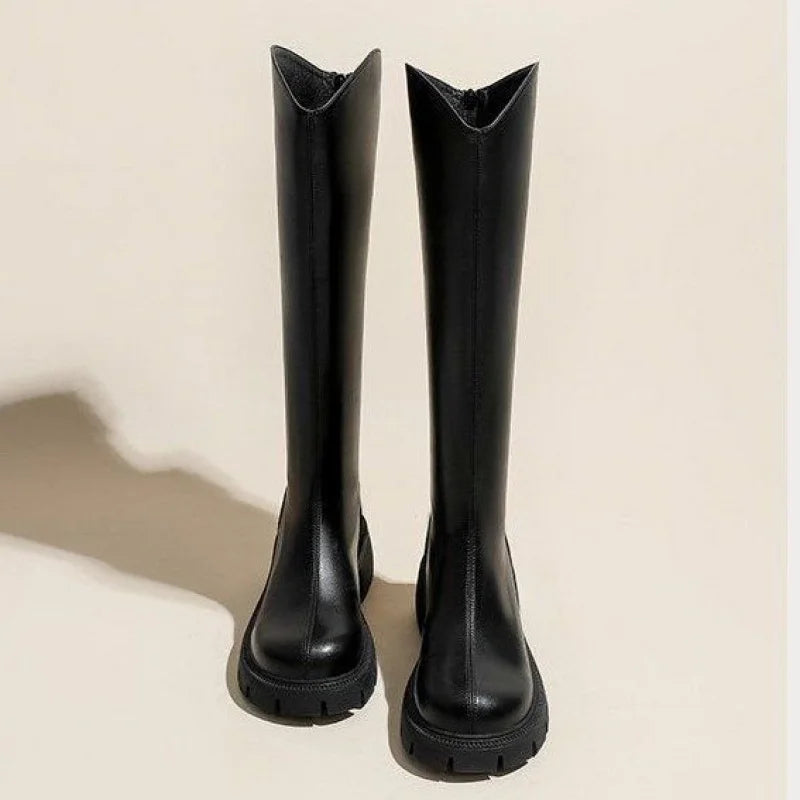 2025 New Women's Knee-High Boots with Chunky Heel & Platform - Fashionable, Versatile Choice for Autumn & Winter Trends