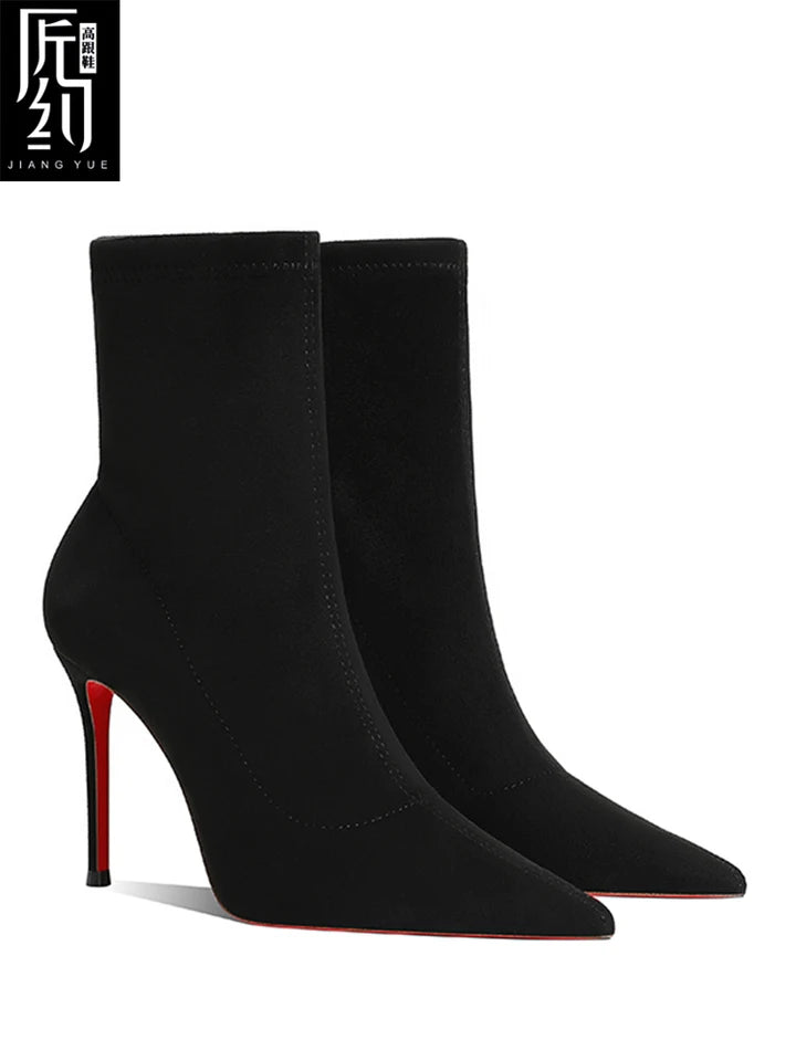 Winter Women's ankle boots Red Shiny Bottoms Knitted Socks Boots Autumn 2025 New Fashion Stretch Boots Sexy Women High Heels Fem