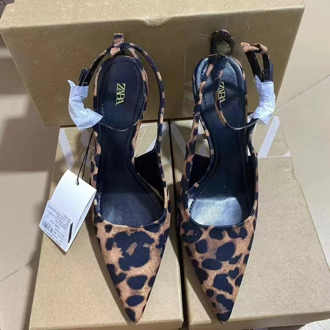 Sexy Animal Print High Heel Mules Autumn Winter Hot Sale Of The Season New Arrival Pointed Toe Vintage Thin Heel Versatile Rubbe