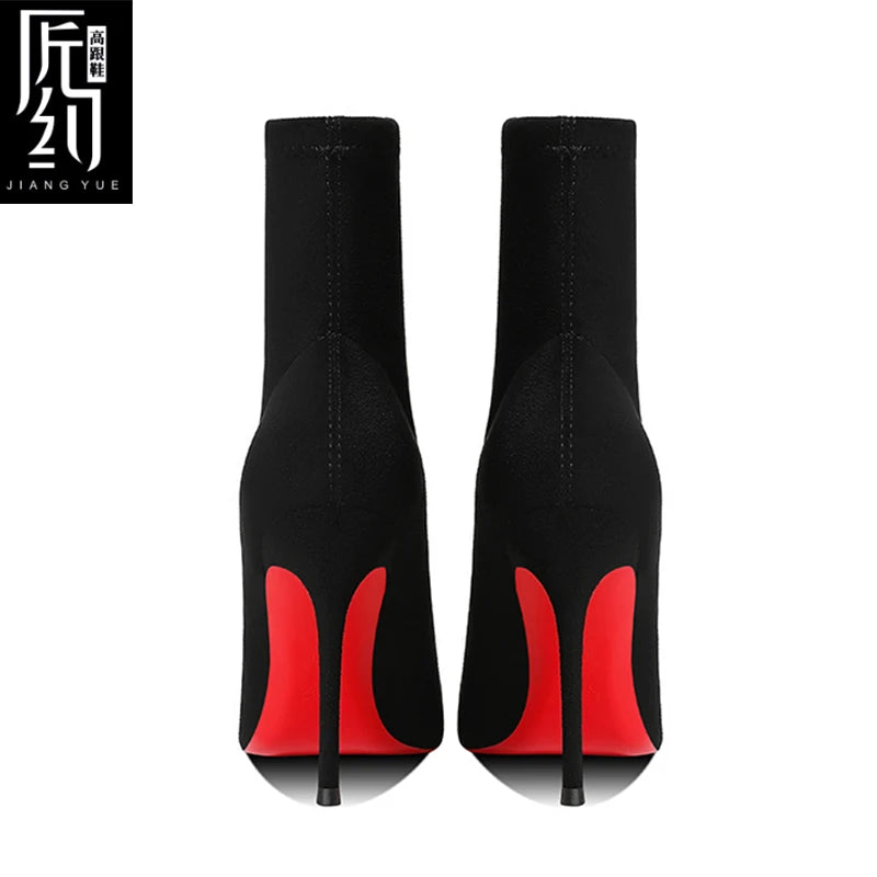 Winter Women's ankle boots Red Shiny Bottoms Knitted Socks Boots Autumn 2025 New Fashion Stretch Boots Sexy Women High Heels Fem