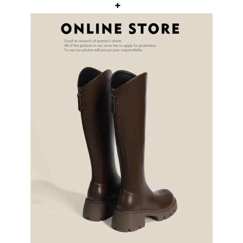 2025 New Women's Knee-High Boots with Chunky Heel & Platform - Fashionable, Versatile Choice for Autumn & Winter Trends