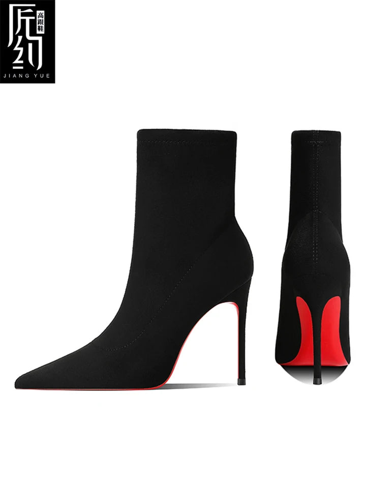 Winter Women's ankle boots Red Shiny Bottoms Knitted Socks Boots Autumn 2025 New Fashion Stretch Boots Sexy Women High Heels Fem