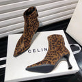 Autumn Women's High Heel Leopard Print Ankle Boots New Winter Pointed Head Thin Heel Chelsea Boots for Shoes Dress D503