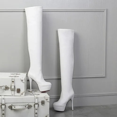 2025 Sexy Black Platform Over-the-knee Long Boots Ladies Stiletto 12cm High Heel Nightclub Women Shoes Stripper Plus Size 44 45